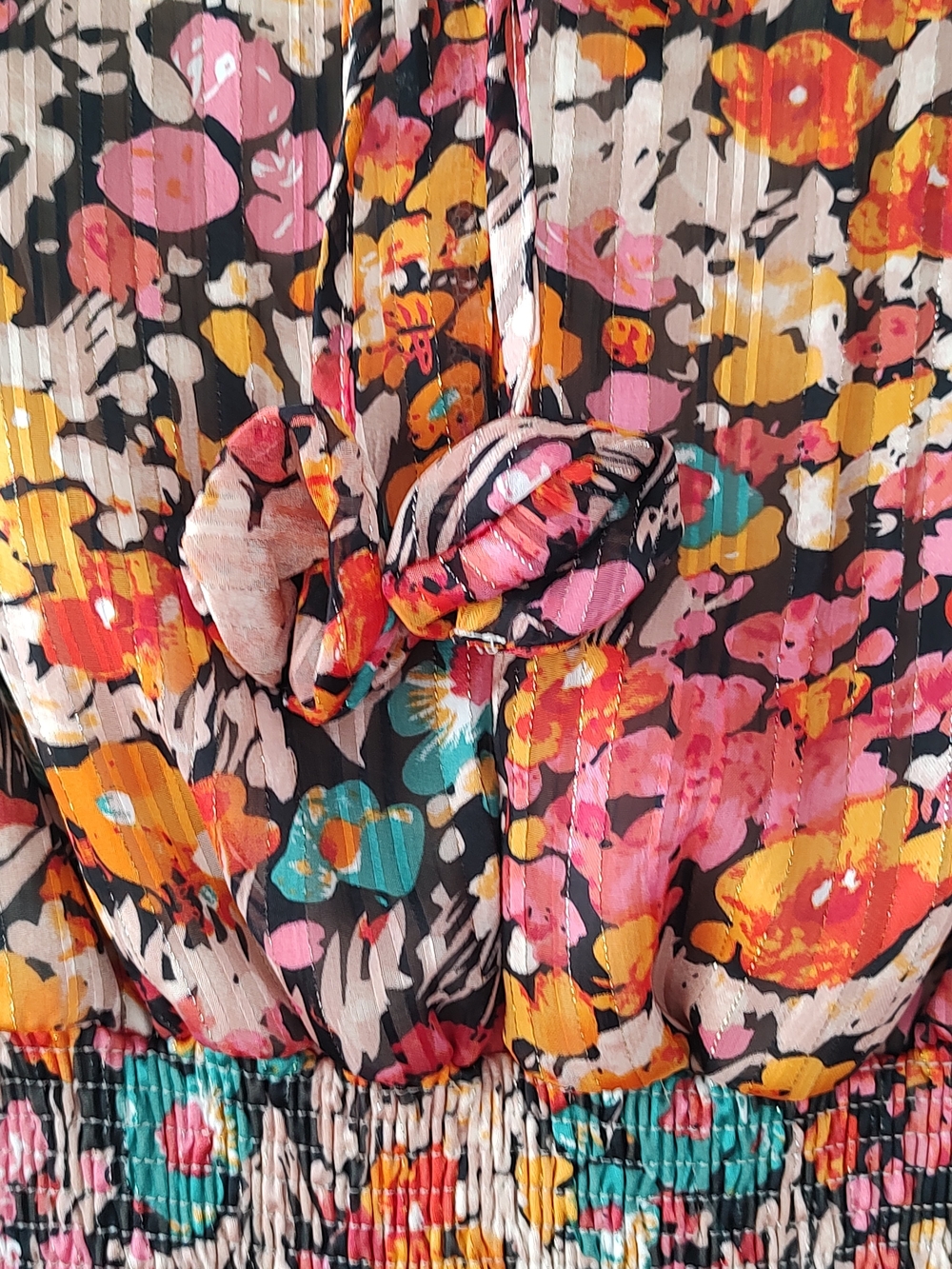 Umgee Floral Tiered Long Sleeve Maxi Dress - Pink Orange Floral - Picture 7 of 9